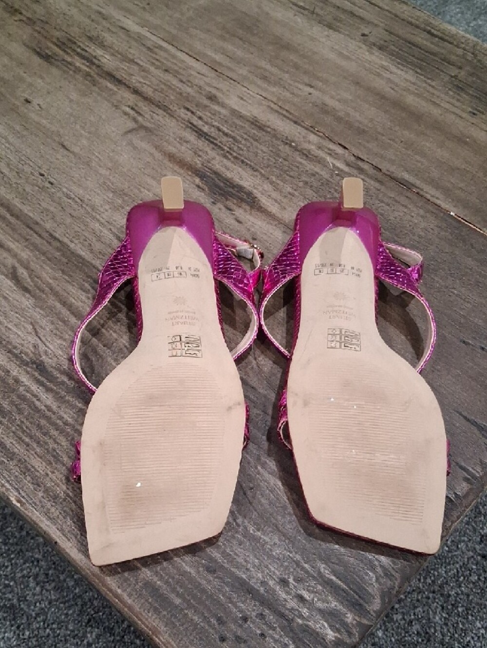 Stuart Weitzman Oasis 50 Fuchsia Snake Effect Leather Sling Back Size 8.5B NWT - Picture 8 of 8